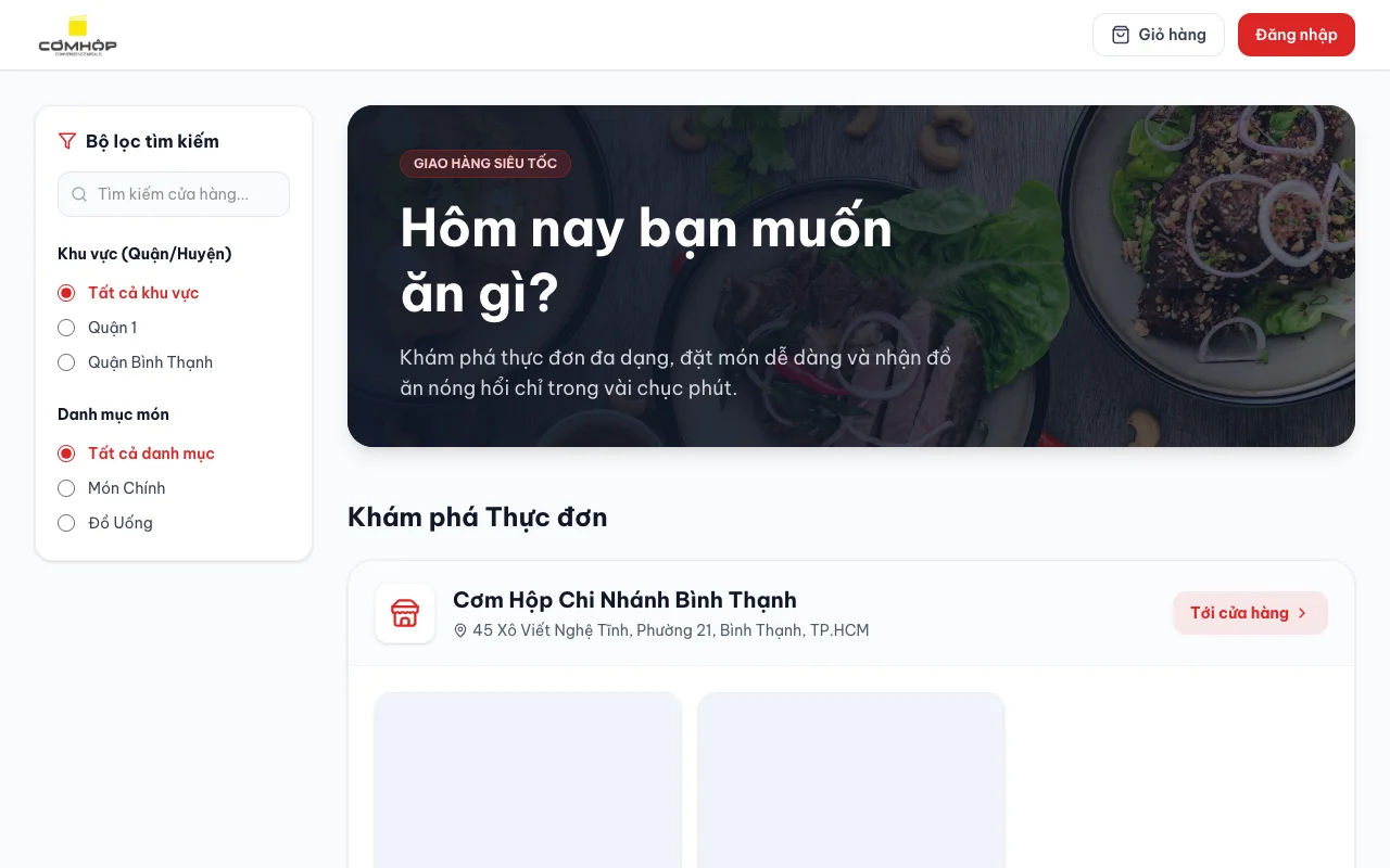 Giao diện website Cơm Hộp